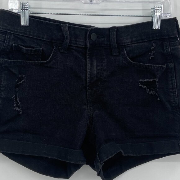 OLD NAVY Black Mid Rise Boyfriend Distressed Denim Cuffed Jean Shorts Size 4 - Picture 3 of 6